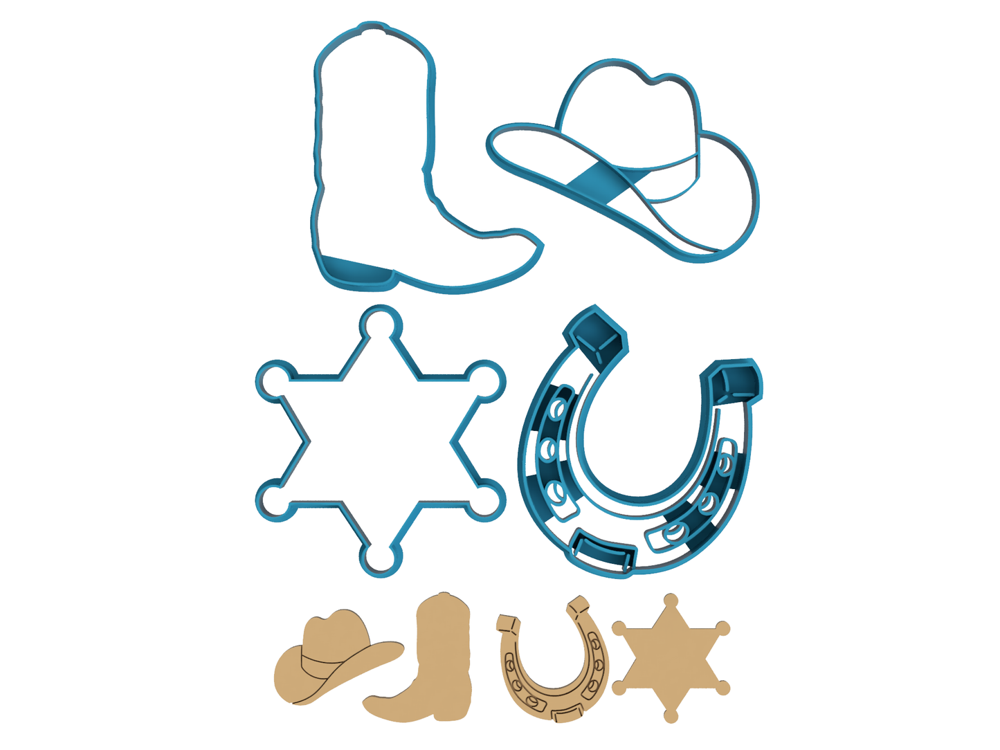 Large Cowboy Set of 4 - Cookie Cutter / Sugar Cookie / Fondant / Clay (0056 0059 1355 1356)