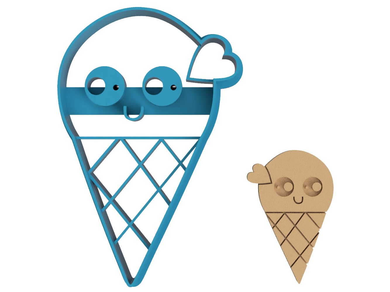 Cartoon Ice Cream Cone - Cookie Cutter / Sugar Cookie / Fondant / Clay (0076)