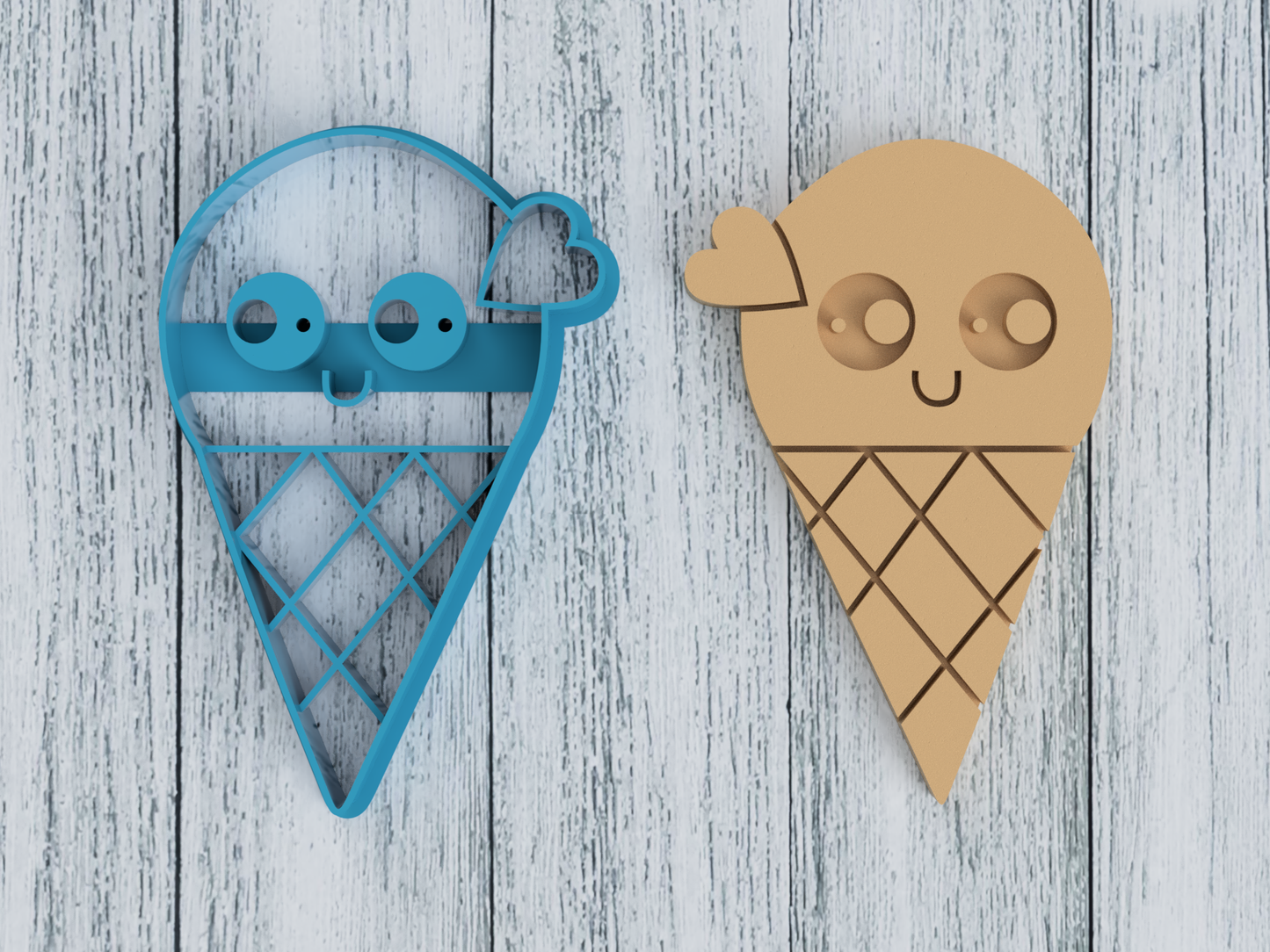 Cartoon Ice Cream Cone - Cookie Cutter / Sugar Cookie / Fondant / Clay (0076)