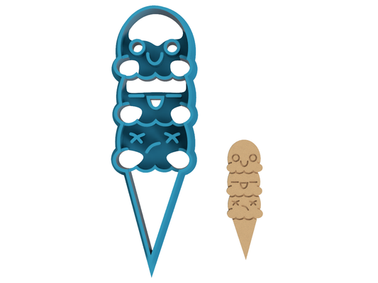 Cartoon Triple Stacked Ice Cream Cone - Cookie Cutter / Sugar Cookie / Fondant / Clay (0069)