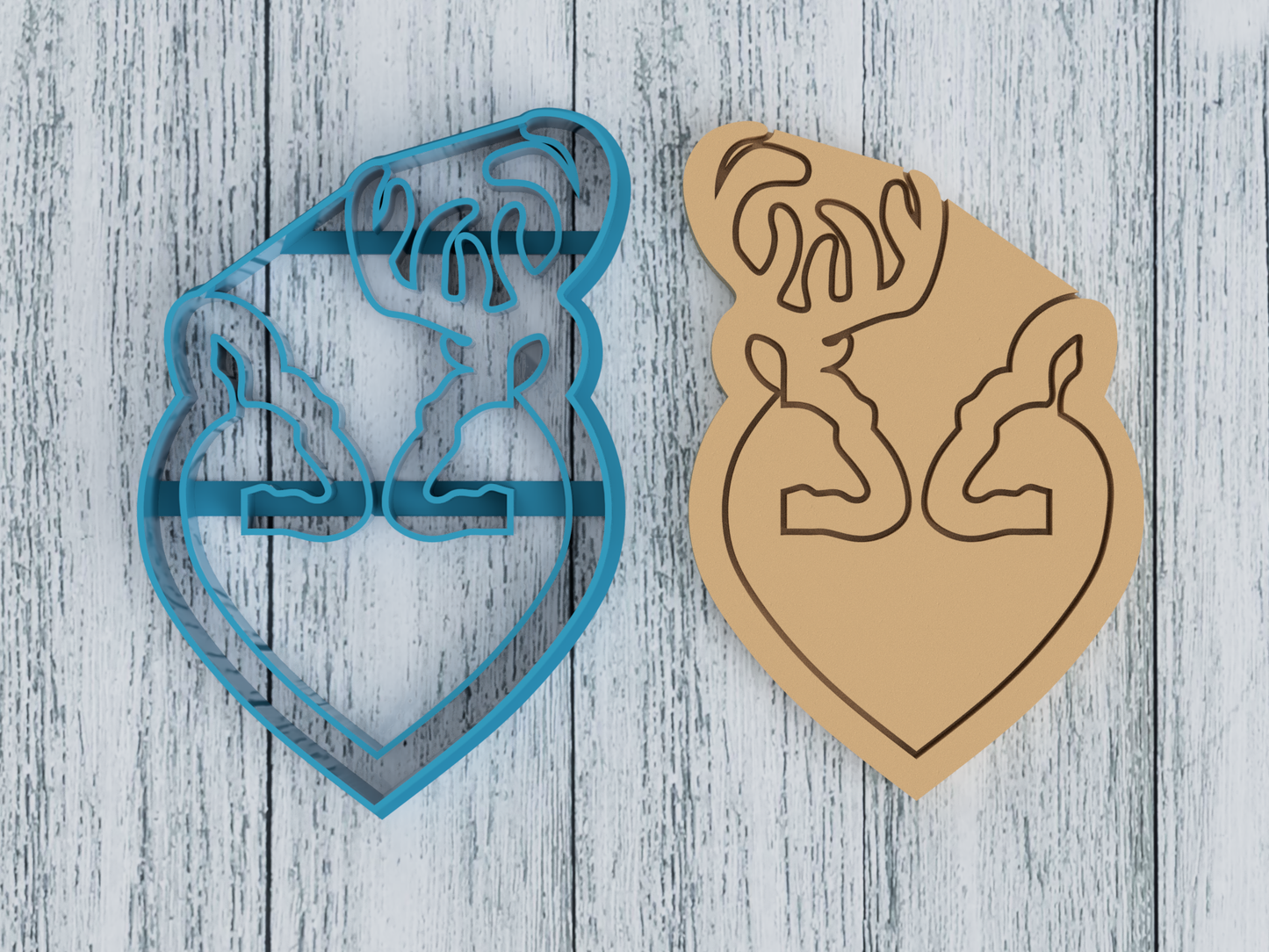 Doe and Buck Heart Outline - Cookie Cutter / Sugar Cookie / Fondant / Clay (0089)