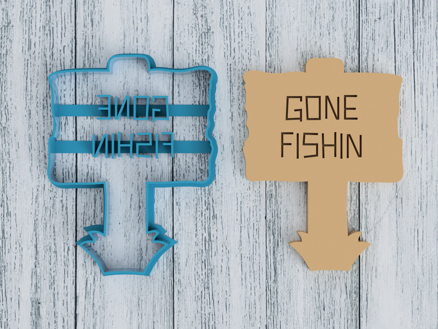 Gone Fishin' Sign - Cookie Cutter / Sugar Cookie / Fondant / Clay (1015)