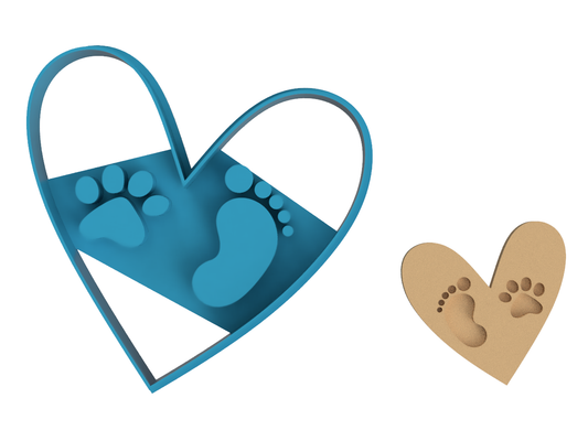 Heart with Pawprint & Footprint - Cookie Cutter / Sugar Cookie / Fondant / Clay (1017)