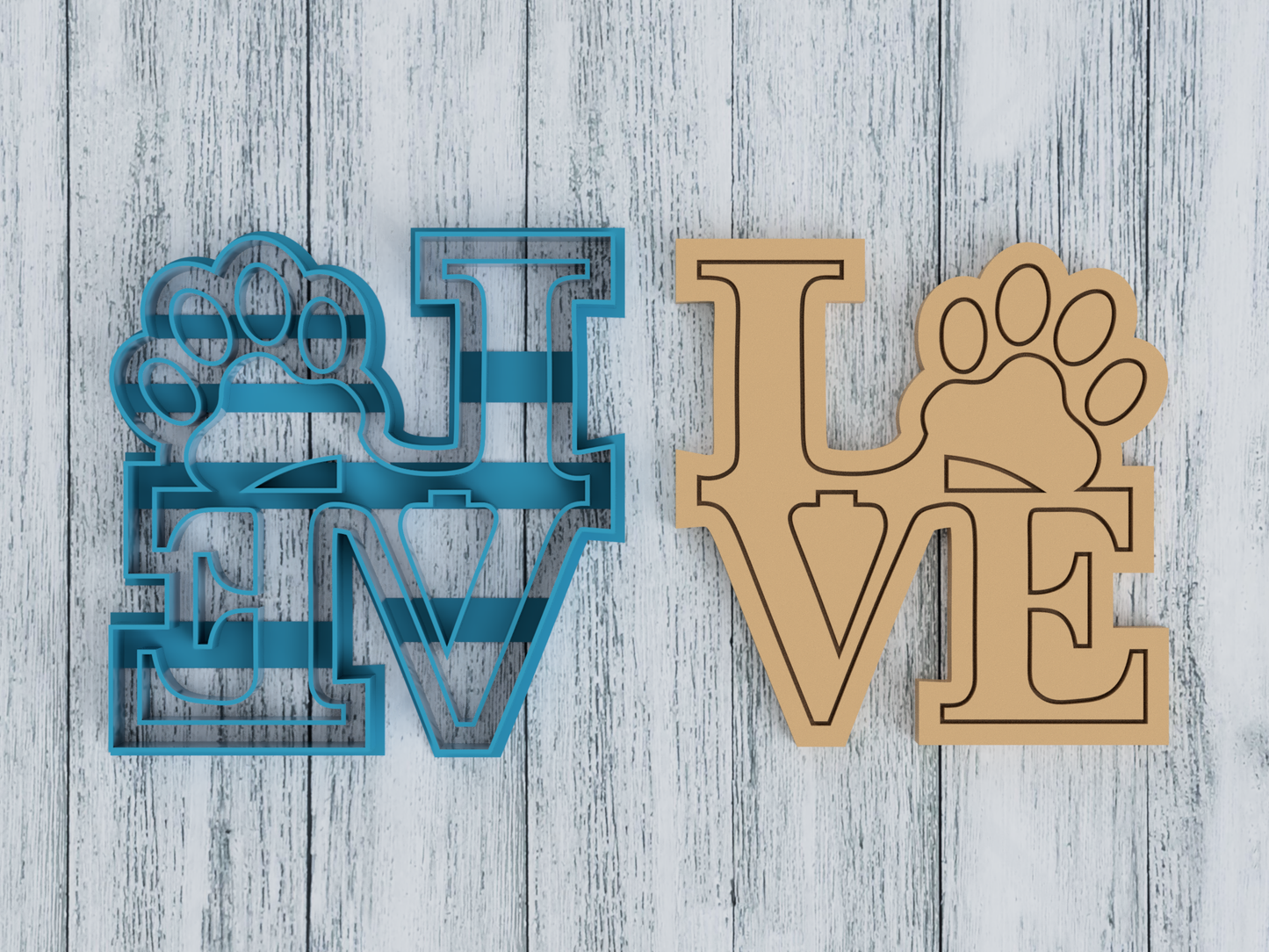 LOVE with Paw Print - Cookie Cutter / Sugar Cookie / Fondant / Clay (1018)