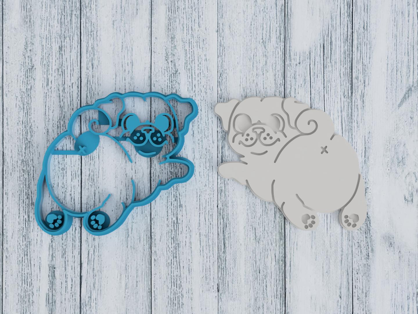 Laying Down Pug Cookie Cutter / Sugar Cookie / Fondant / Clay (1293)