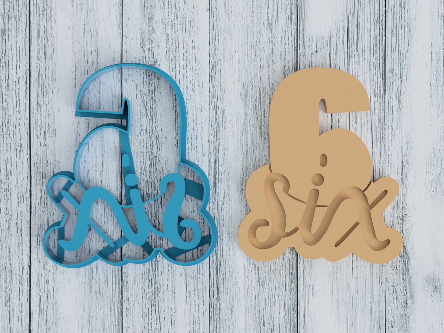 Number 6 with Cursive Six - Cookie Cutter / Sugar Cookie / Fondant / Clay (1077)