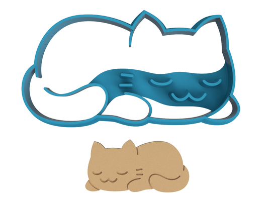 Sleeping Cartoon Cat - Cookie Cutter / Sugar Cookie / Fondant / Clay (0063)