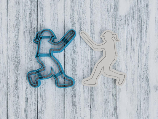 Softball Player-Girl Cookie Cutter / Sugar Cookie / Fondant / Clay (1115)